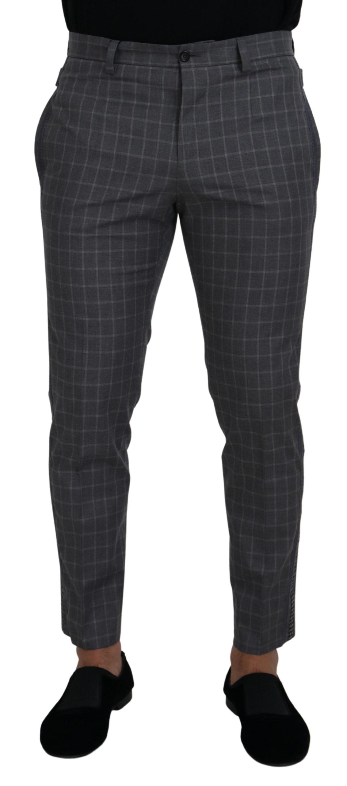 Pantalon chino à carreaux en coton gris Dolce & Gabbana