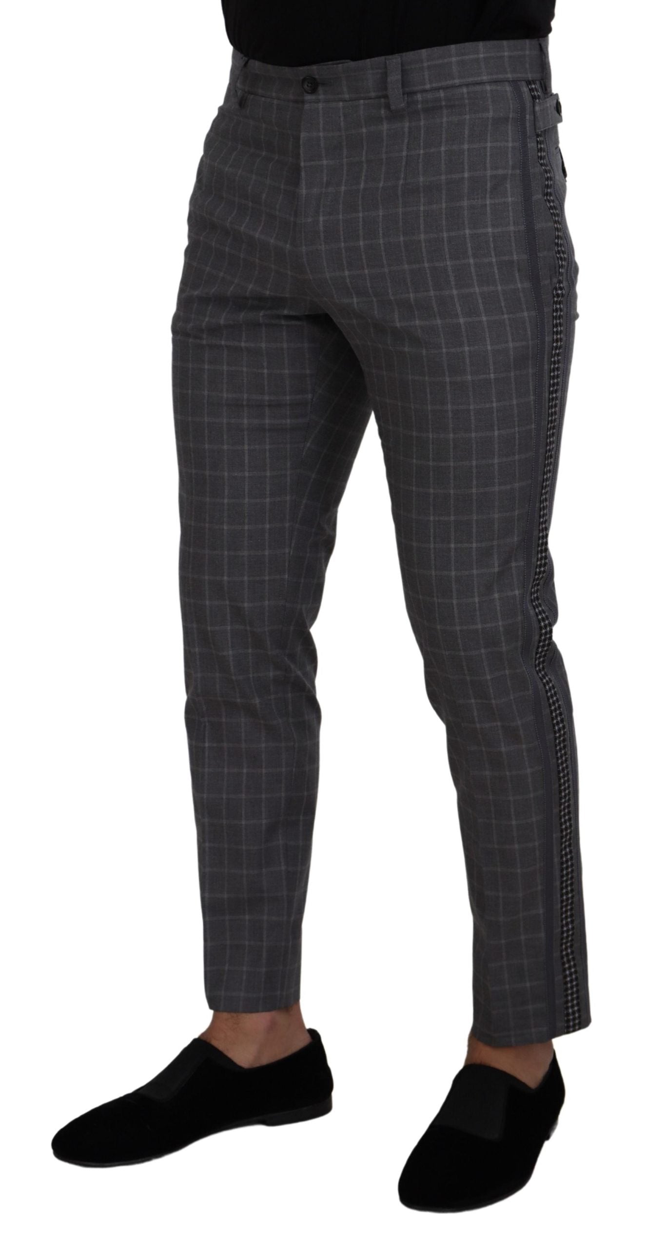Pantalon chino à carreaux en coton gris Dolce & Gabbana