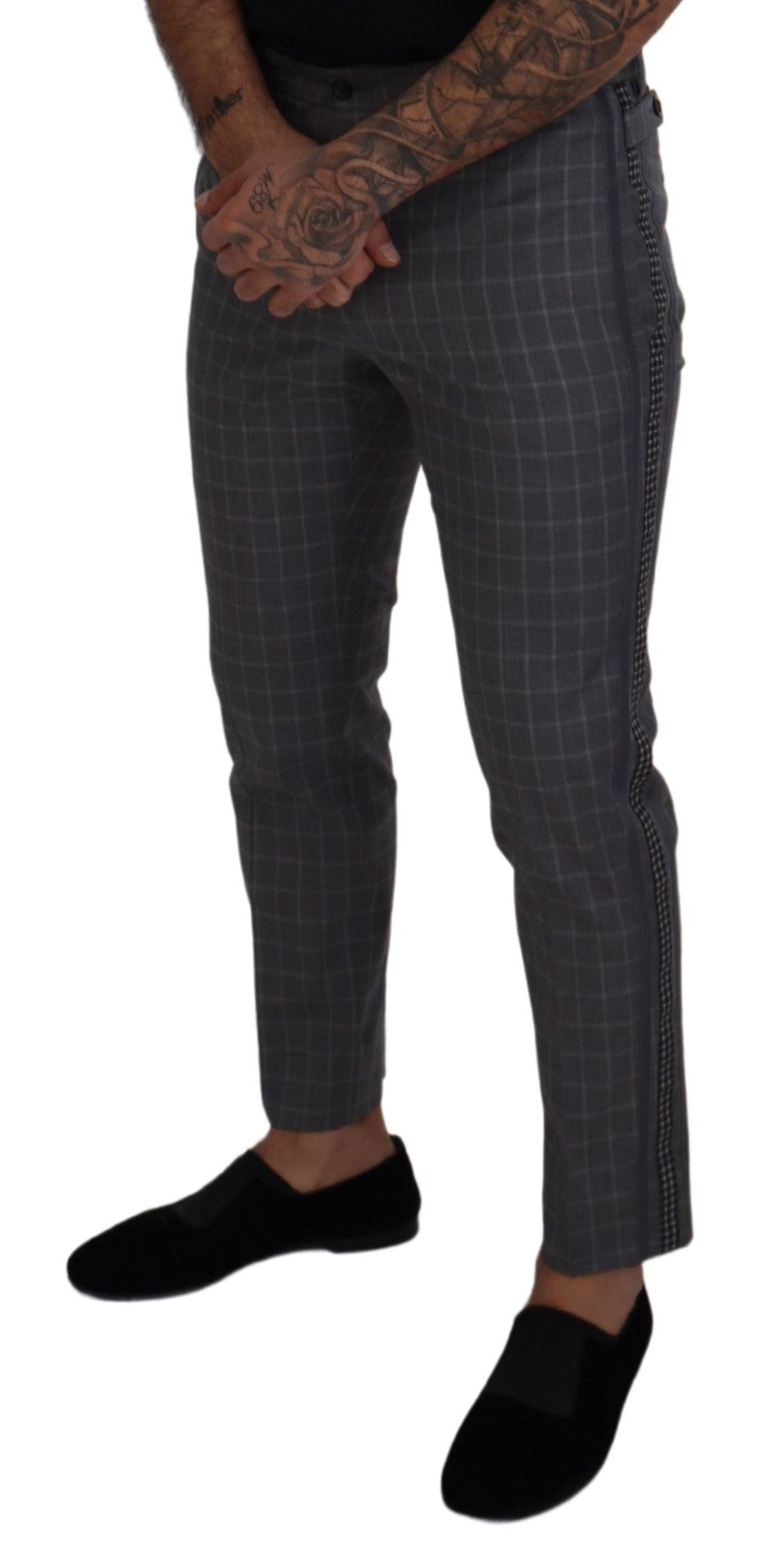 Pantalon chino à carreaux en coton gris Dolce & Gabbana