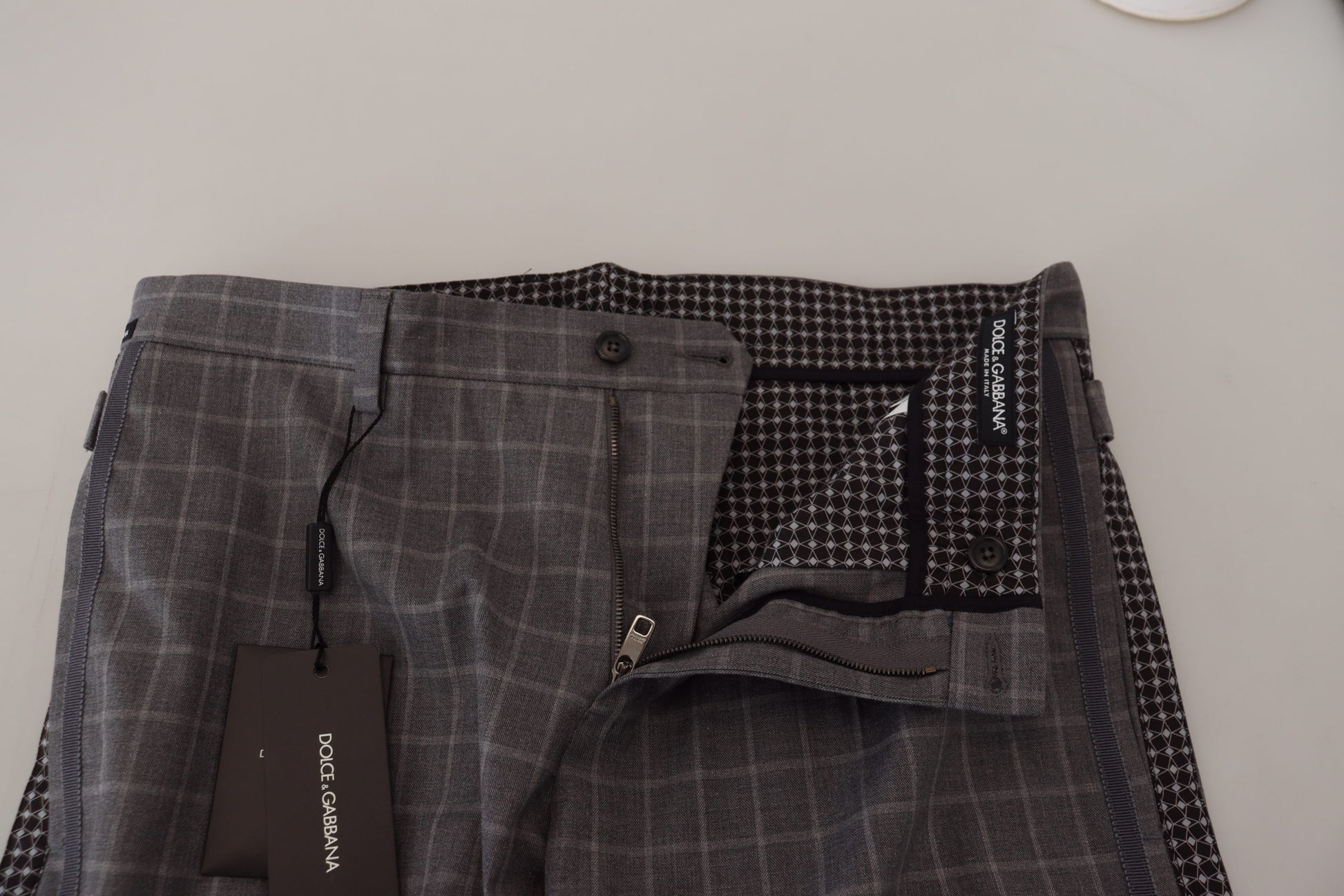 Pantalon chino à carreaux en coton gris Dolce & Gabbana