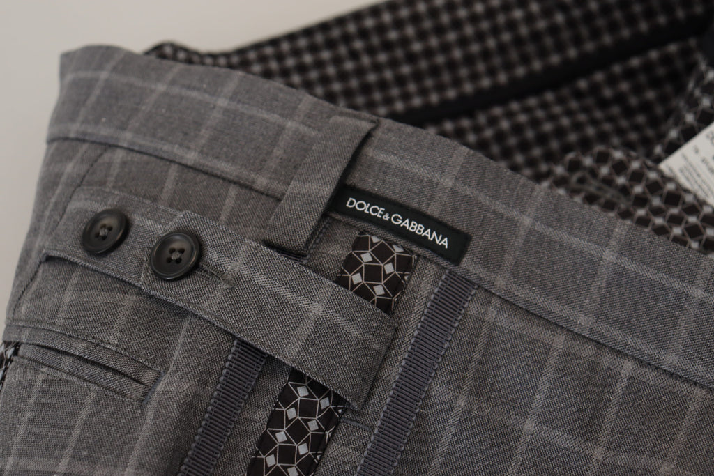 Pantalon chino à carreaux en coton gris Dolce & Gabbana