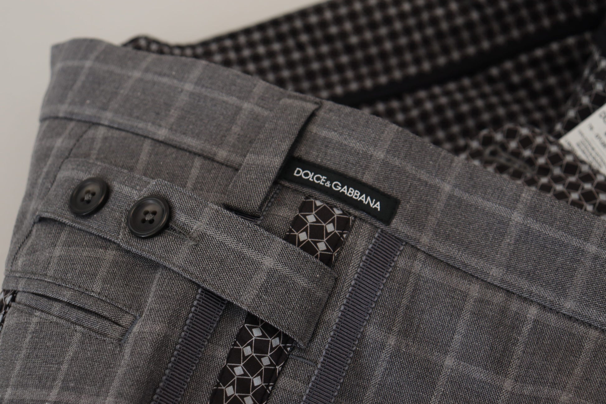 Pantalon chino à carreaux en coton gris Dolce & Gabbana