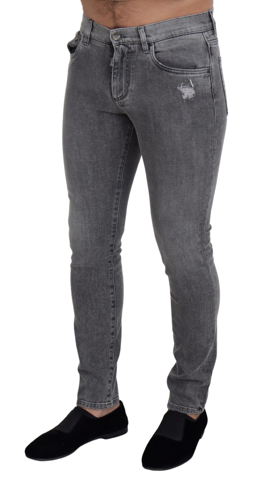 Jean skinny en denim de coton délavé gris Dolce & Gabbana