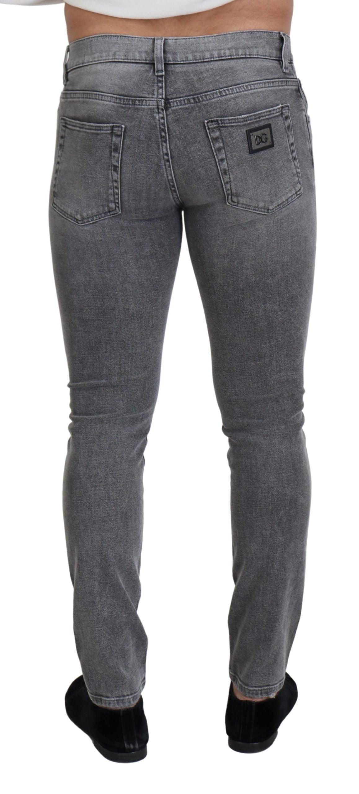 Jean skinny en denim de coton délavé gris Dolce & Gabbana