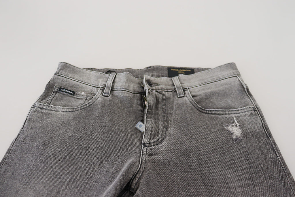 Jean skinny en denim de coton délavé gris Dolce & Gabbana