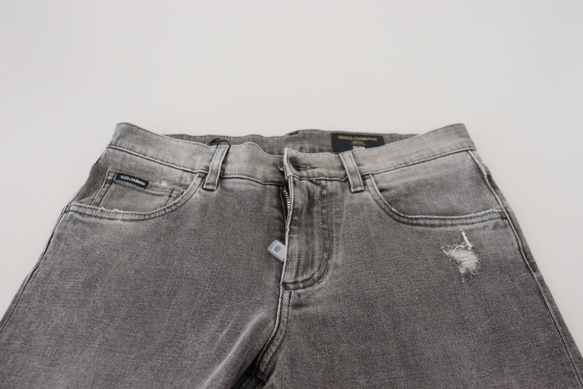 Jean skinny en denim de coton délavé gris Dolce & Gabbana