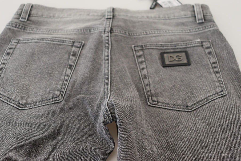 Jean skinny en denim de coton délavé gris Dolce & Gabbana
