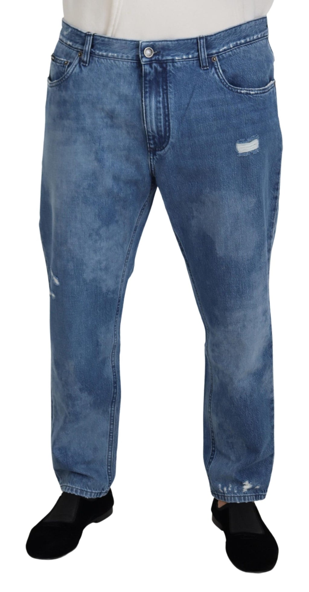 Jean décontracté en denim de coton délavé bleu Dolce & Gabbana