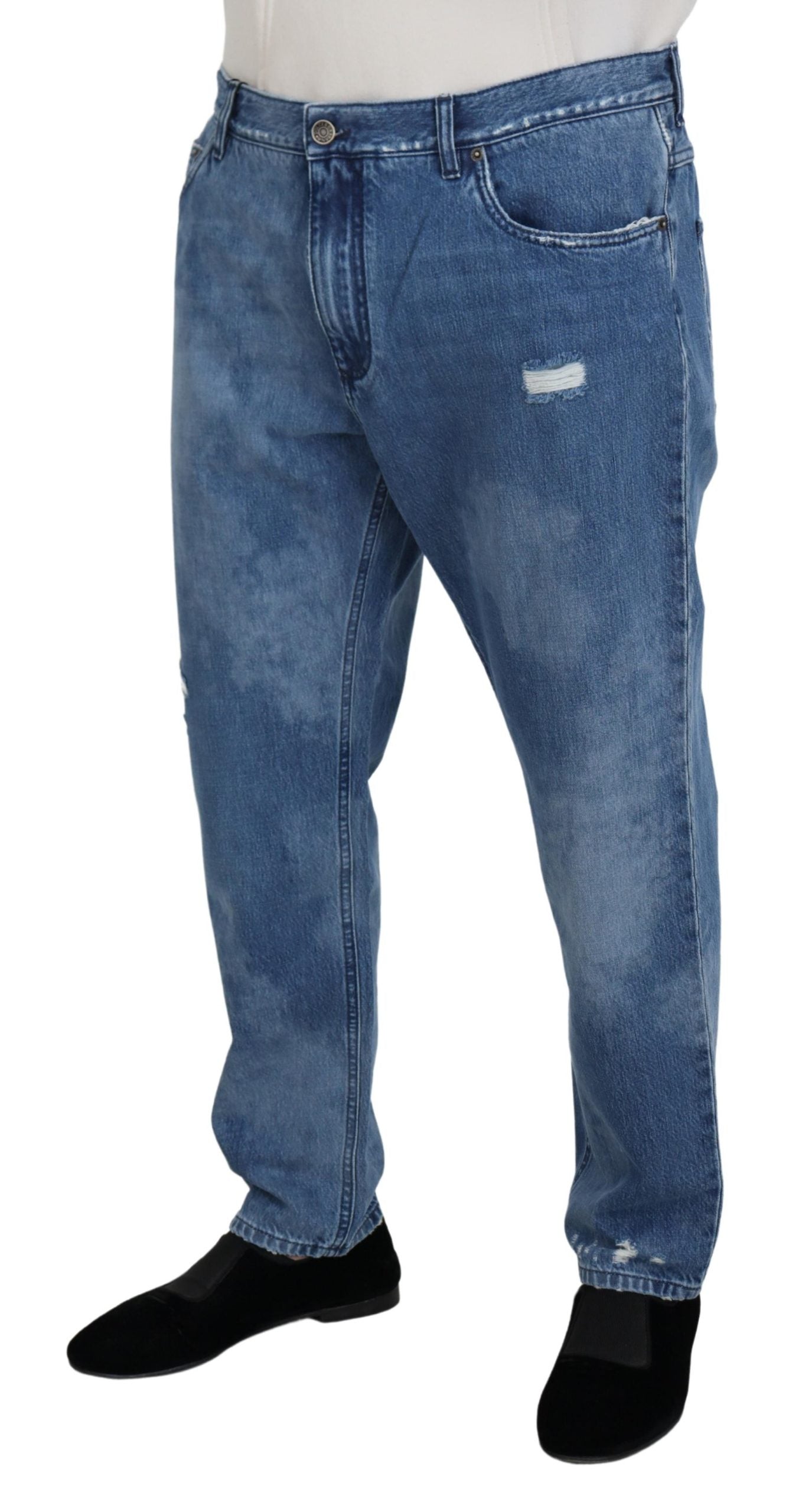 Jean décontracté en denim de coton délavé bleu Dolce & Gabbana