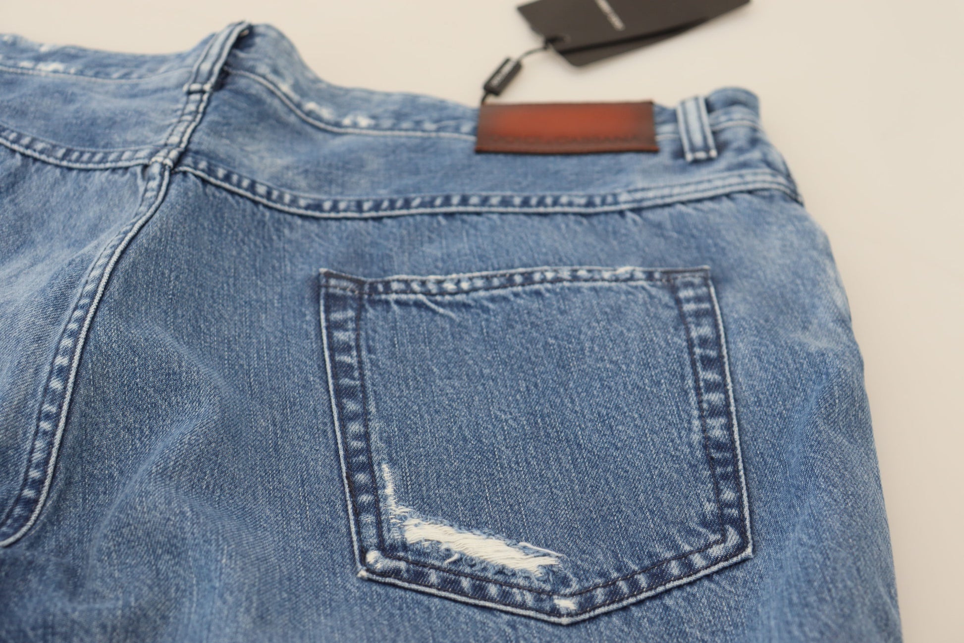 Jean décontracté en denim de coton délavé bleu Dolce & Gabbana