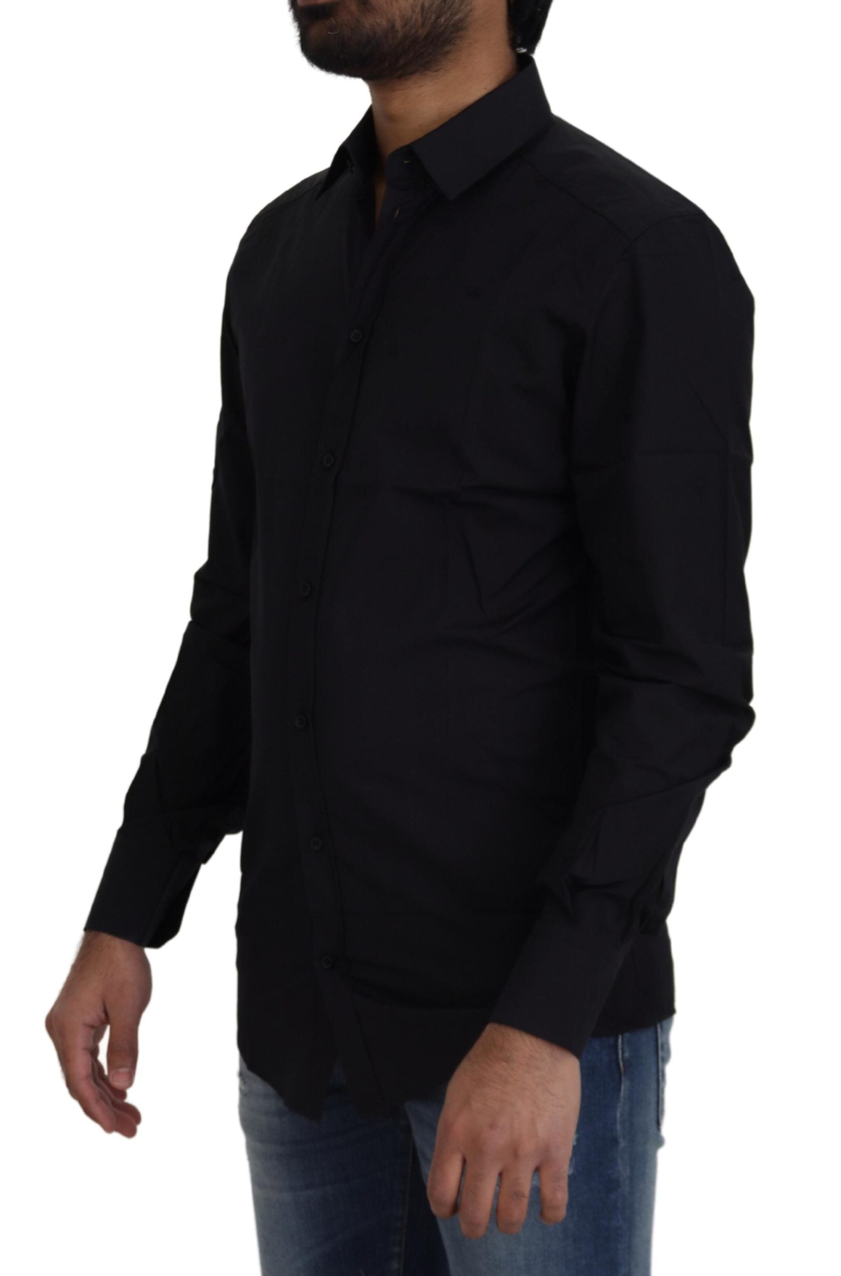 Chemise Dolce & Gabbana en coton noir coupe slim pour robe de soirée dorée