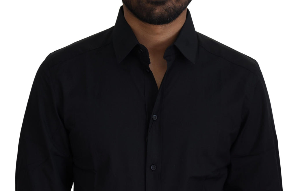 Chemise Dolce & Gabbana en coton noir coupe slim pour robe de soirée dorée