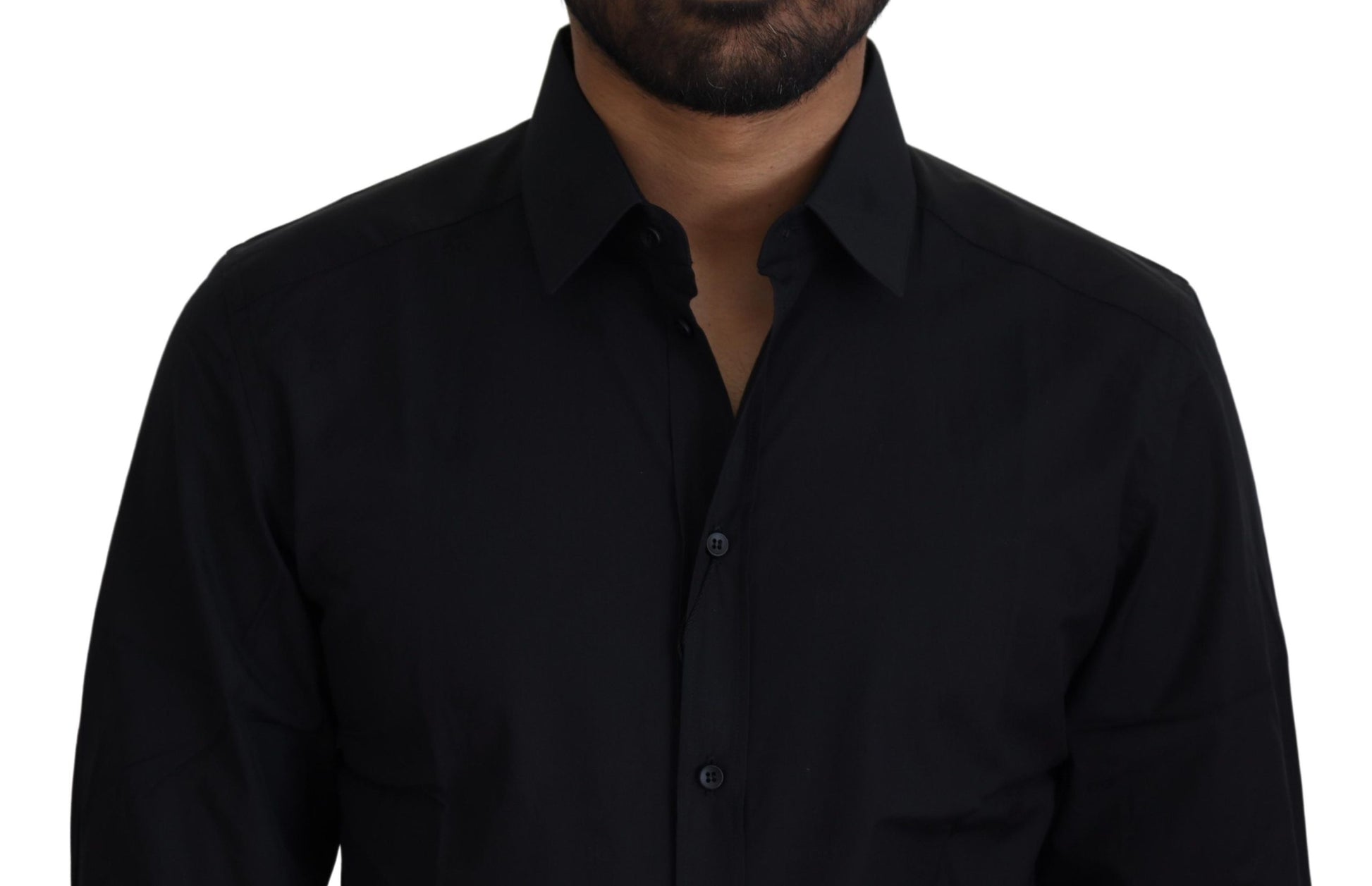 Chemise Dolce & Gabbana en coton noir coupe slim pour robe de soirée dorée