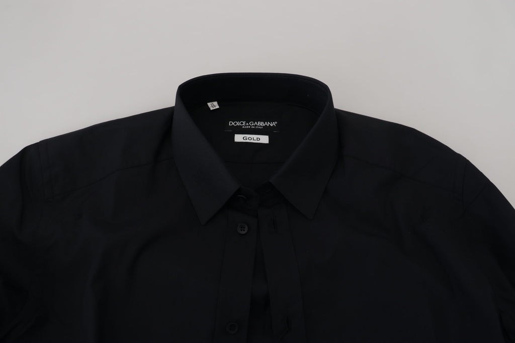 Chemise Dolce & Gabbana en coton noir coupe slim pour robe de soirée dorée