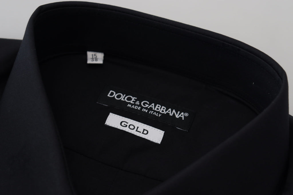 Chemise Dolce & Gabbana en coton noir coupe slim pour robe de soirée dorée