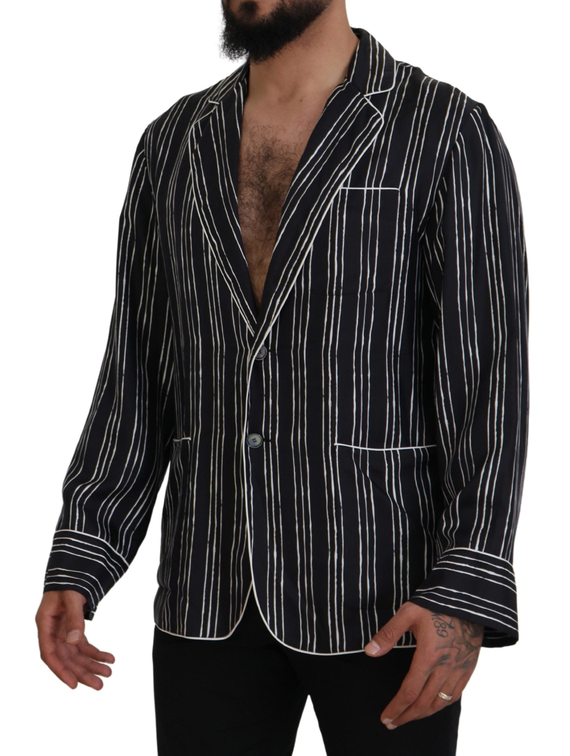 Veste de pyjama Dolce & Gabbana en soie rayée bleue