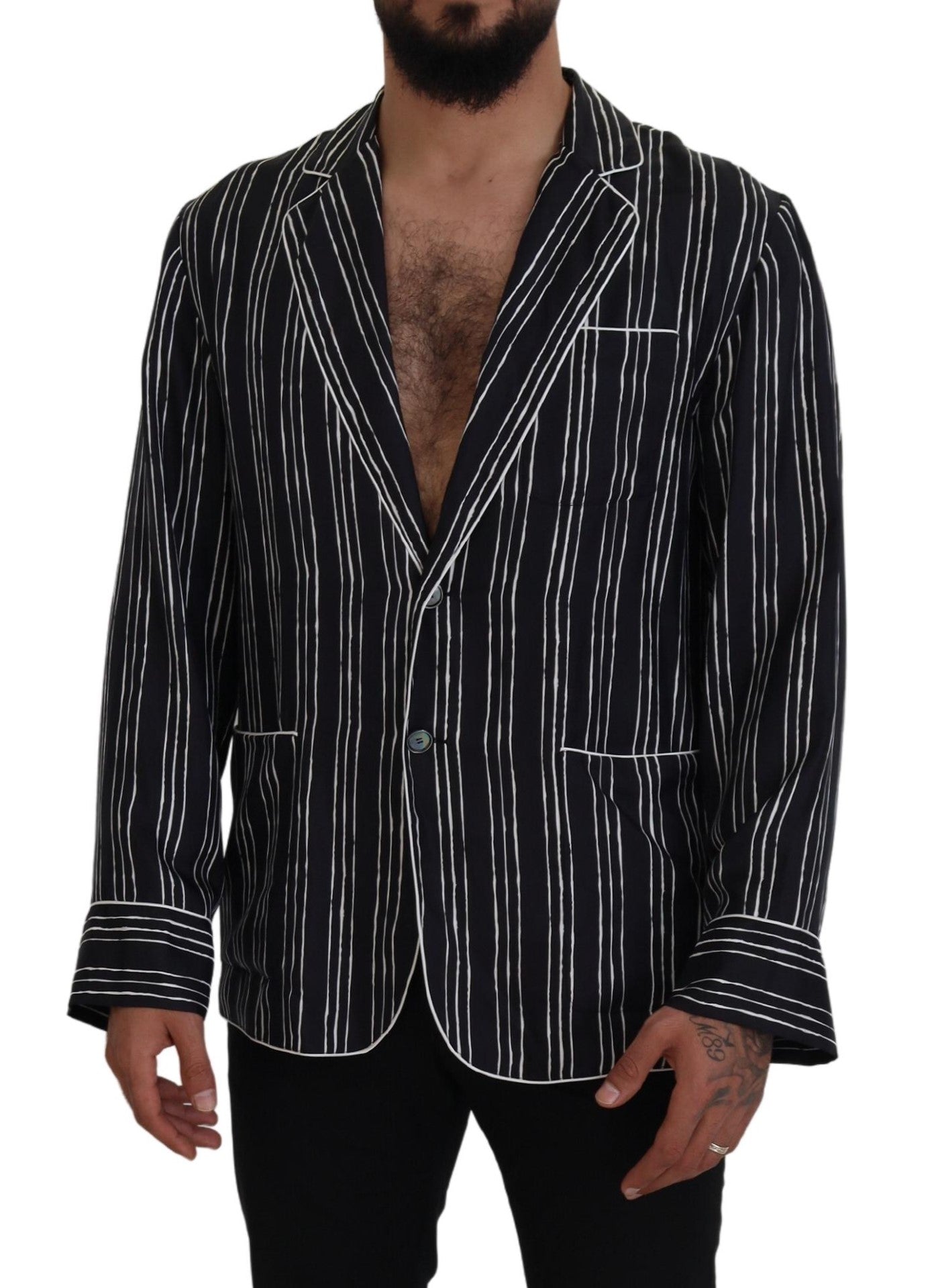 Veste de pyjama Dolce & Gabbana en soie rayée bleue