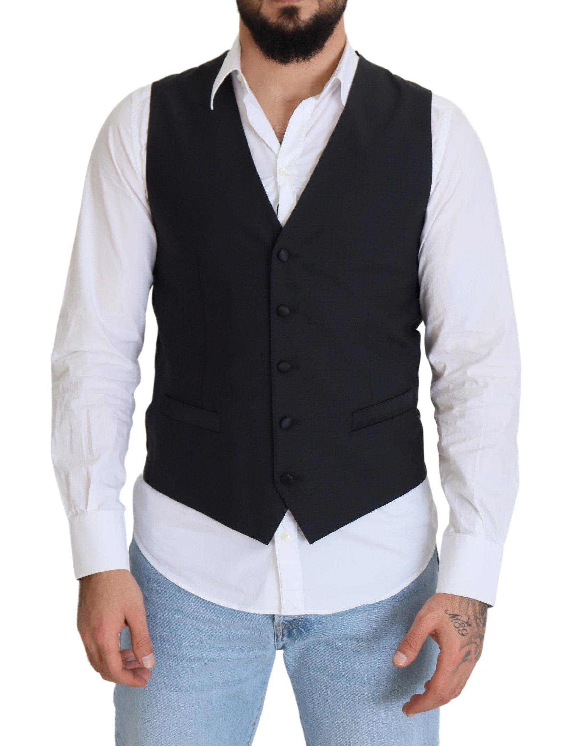 Gilet de Costume Dolce & Gabbana Noir en Laine Stretch