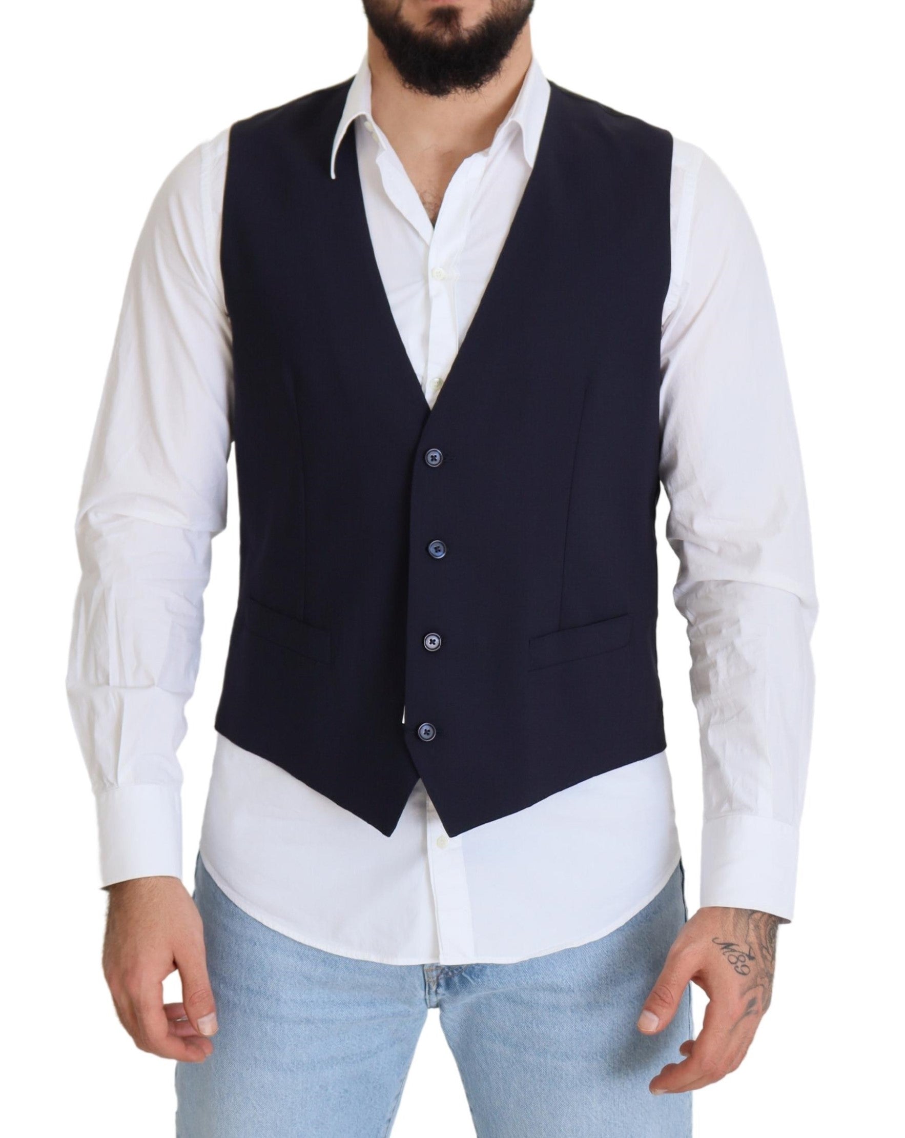 Gilet en Laine Stretch Bleu Foncé Dolce & Gabbana
