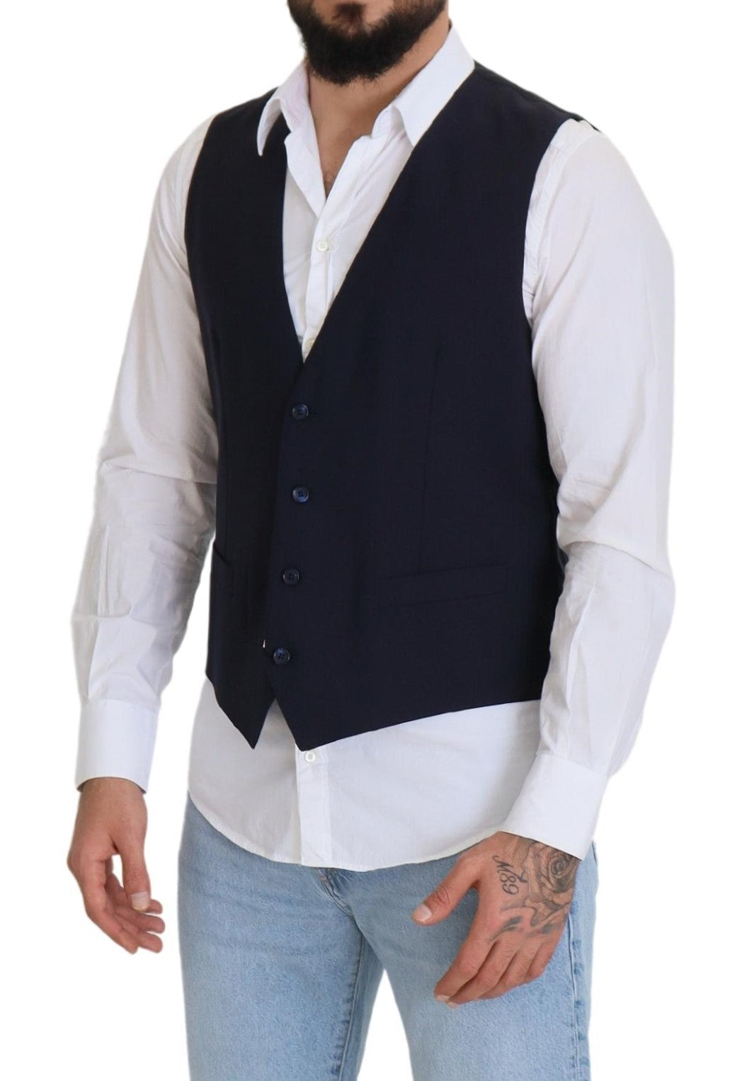 Gilet en Laine Stretch Bleu Foncé Dolce & Gabbana