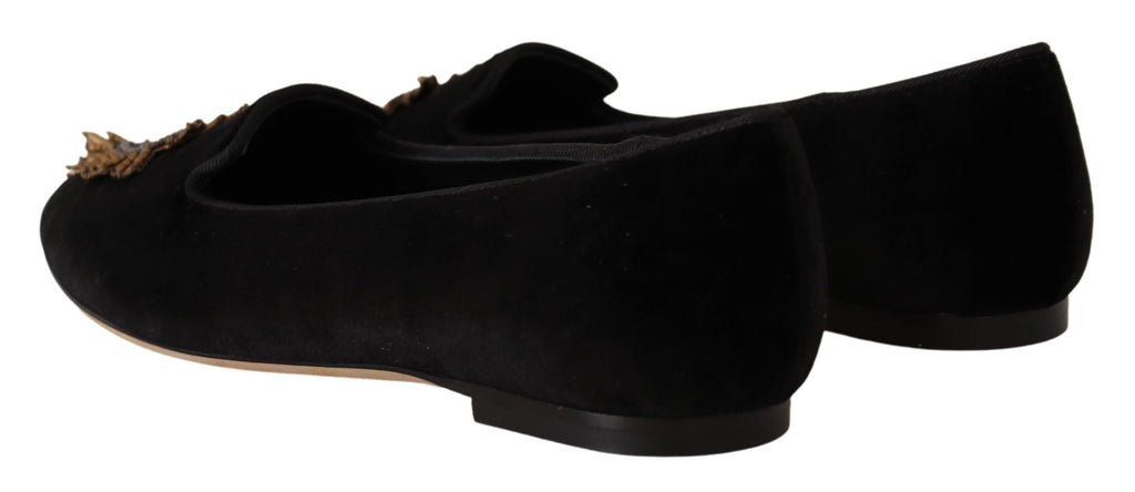 Chaussures plates à enfiler Dolce & Gabbana noires avec patch DG Cœur Sacré