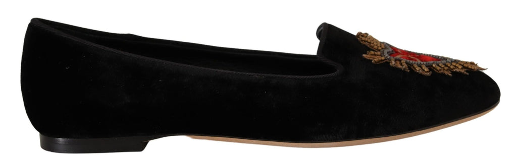 Chaussures plates à enfiler Dolce & Gabbana noires avec patch DG Cœur Sacré