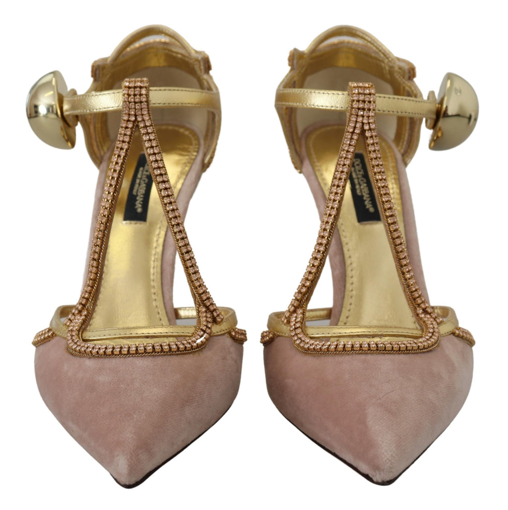Chaussures à talons Dolce & Gabbana avec brides en T et cristaux roses