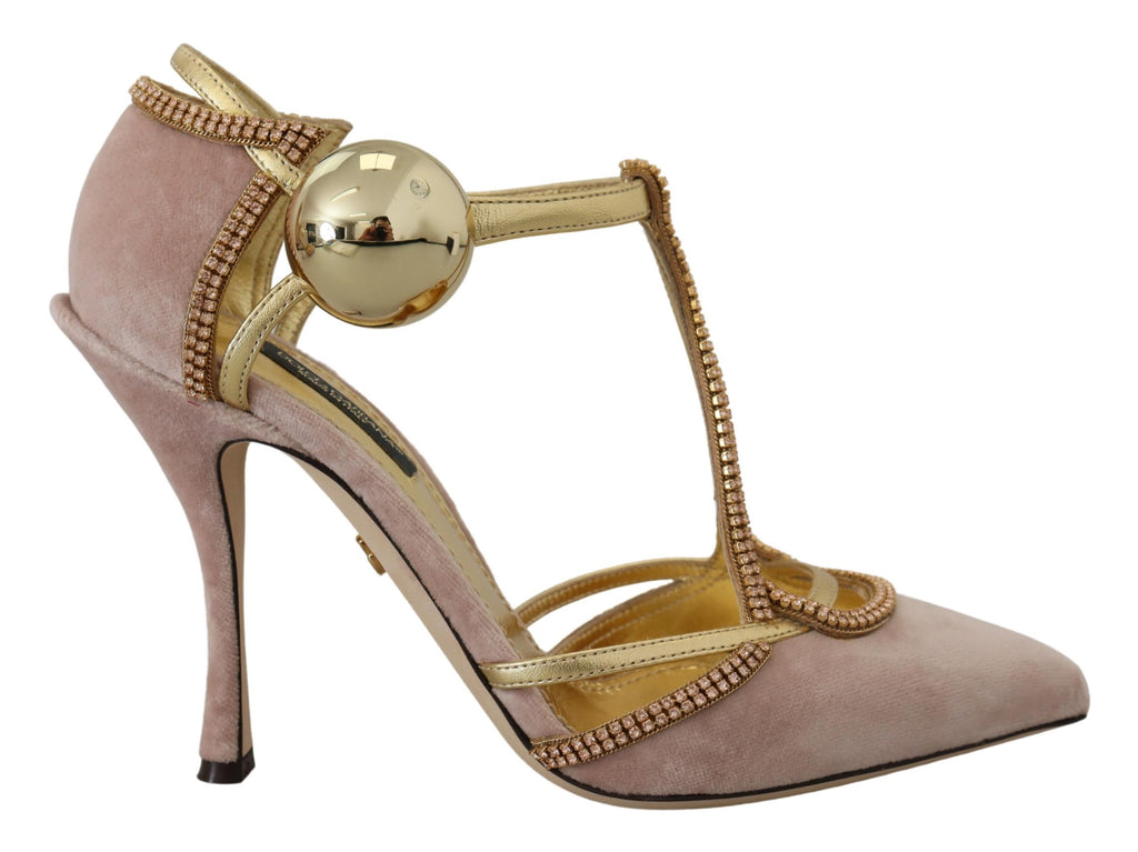 Chaussures à talons Dolce & Gabbana avec brides en T et cristaux roses
