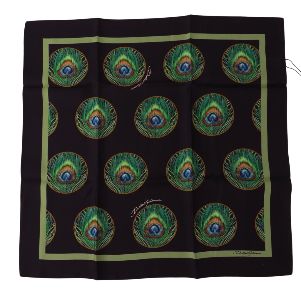 Écharpe foulard carrée Dolce & Gabbana noire imprimé paon DG
