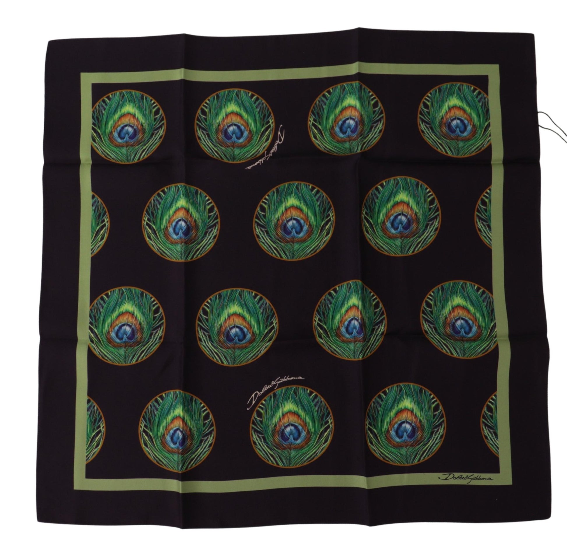 Écharpe foulard carrée Dolce & Gabbana noire imprimé paon DG