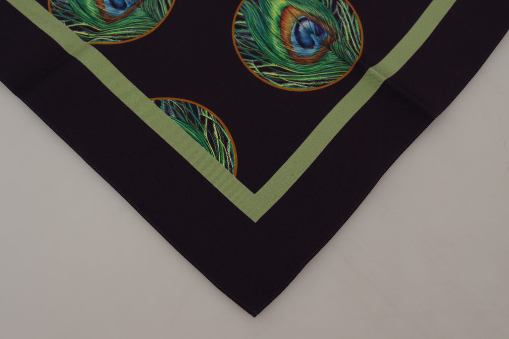 Écharpe foulard carrée Dolce & Gabbana noire imprimé paon DG