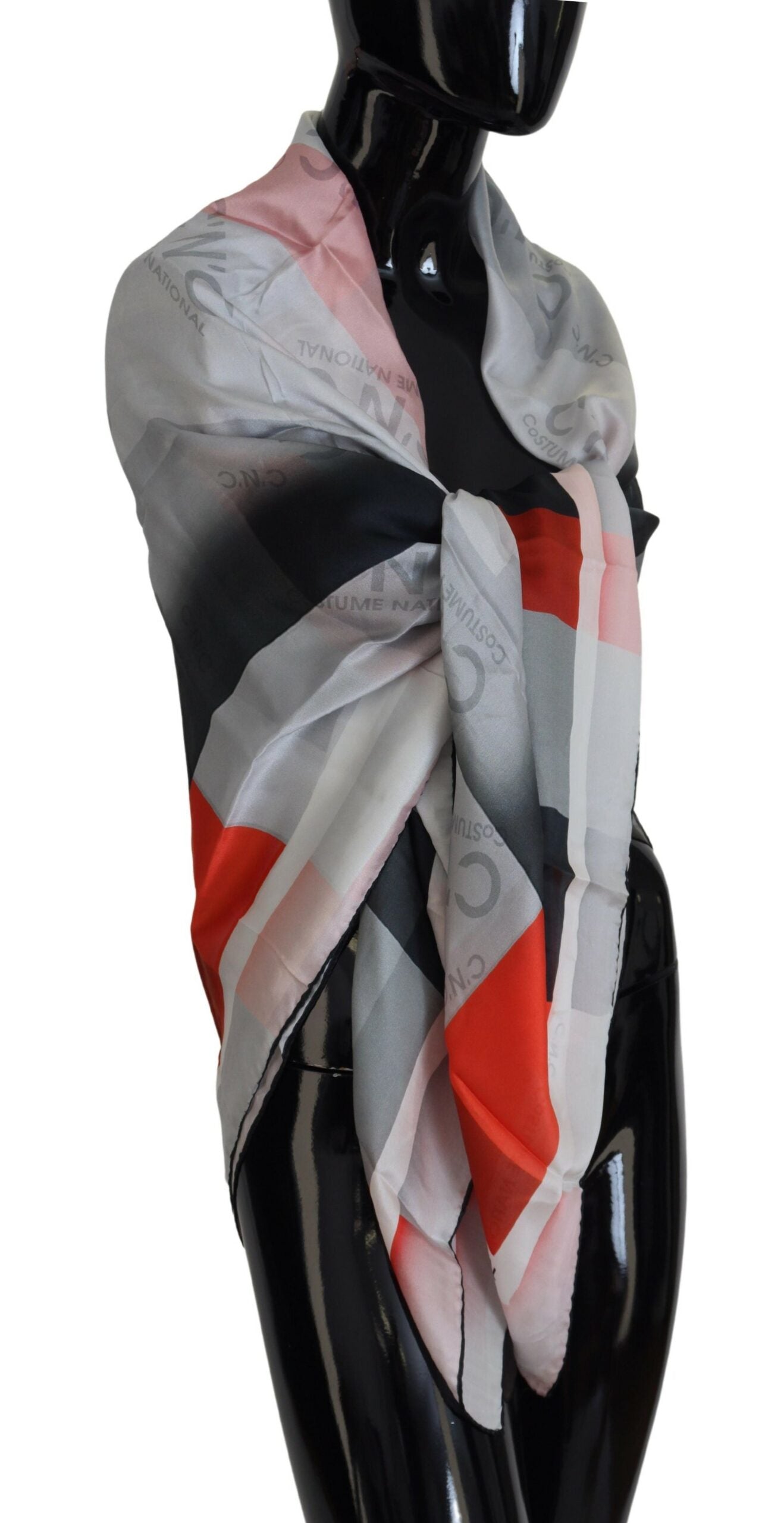 Costume National Écharpe châle gris rouge foulard étui
