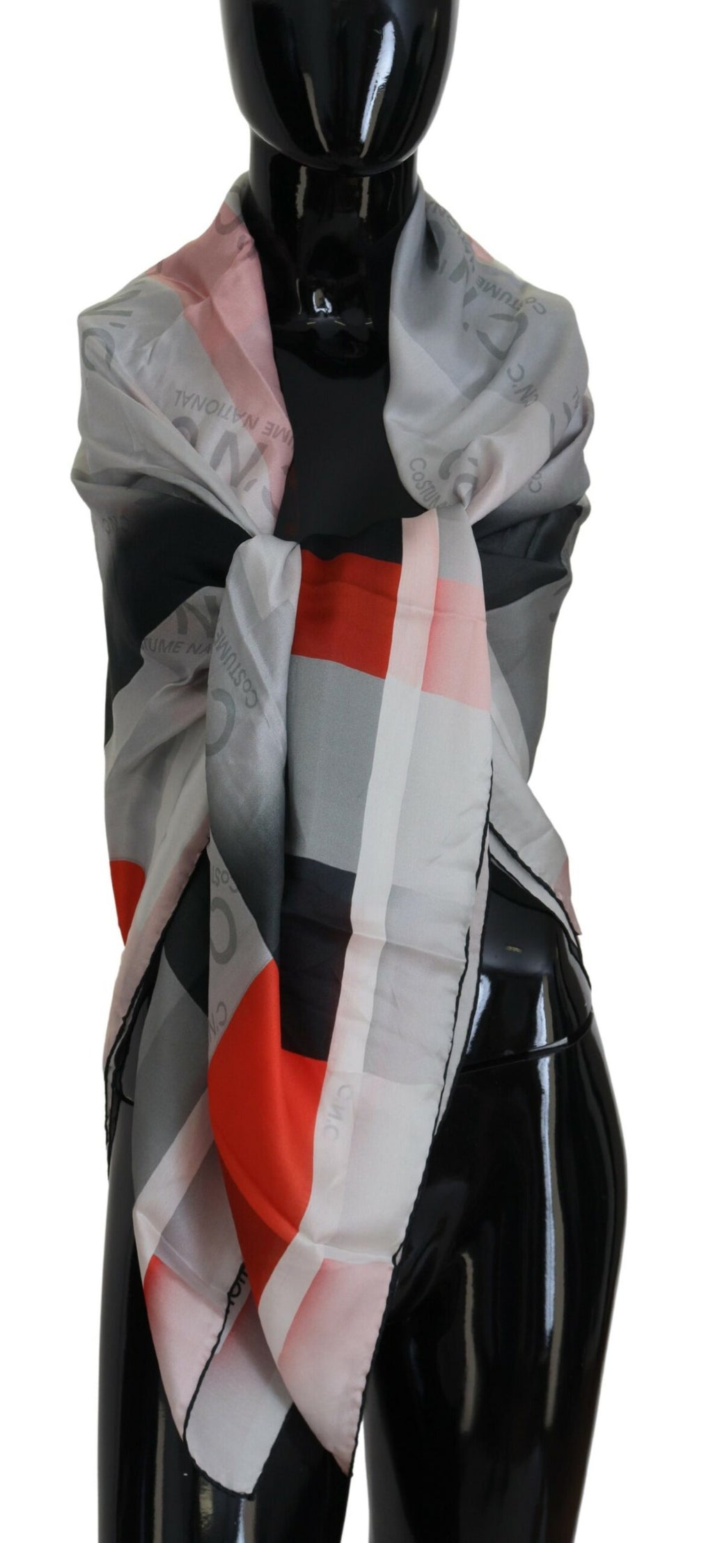 Costume National Écharpe châle gris rouge foulard étui