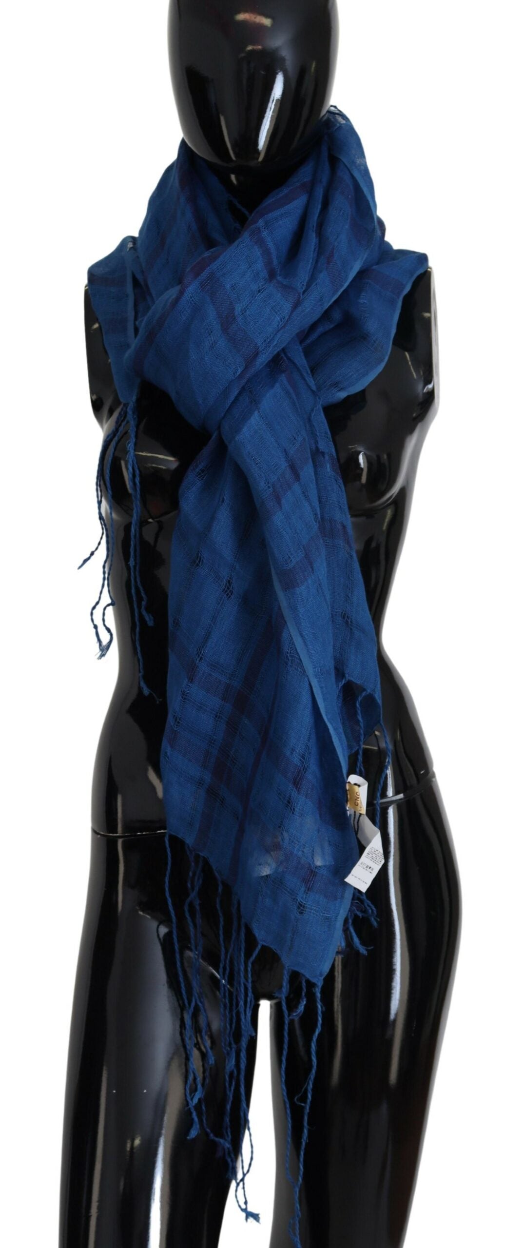 Foulard Costume National bleu en lin à franges