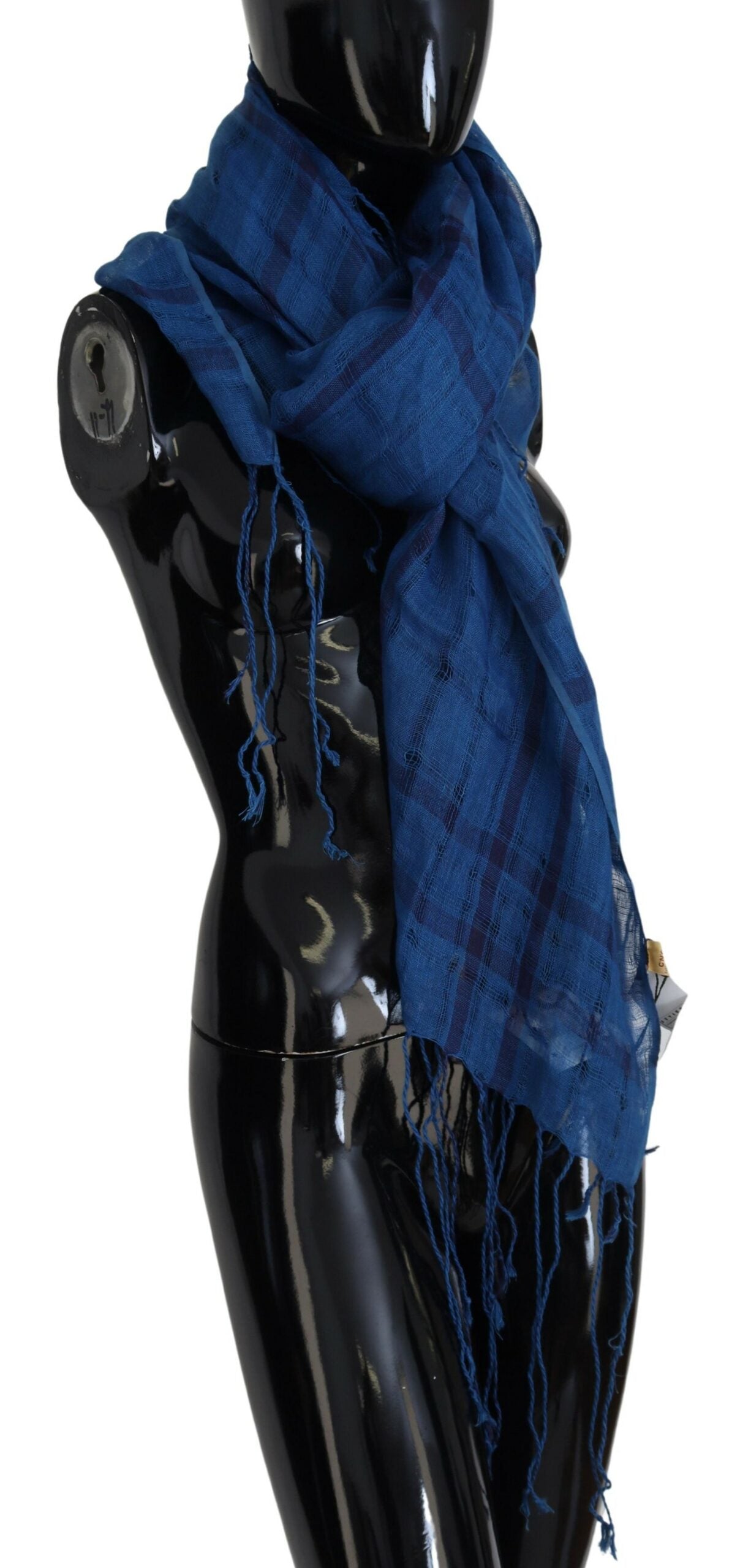 Foulard Costume National bleu en lin à franges