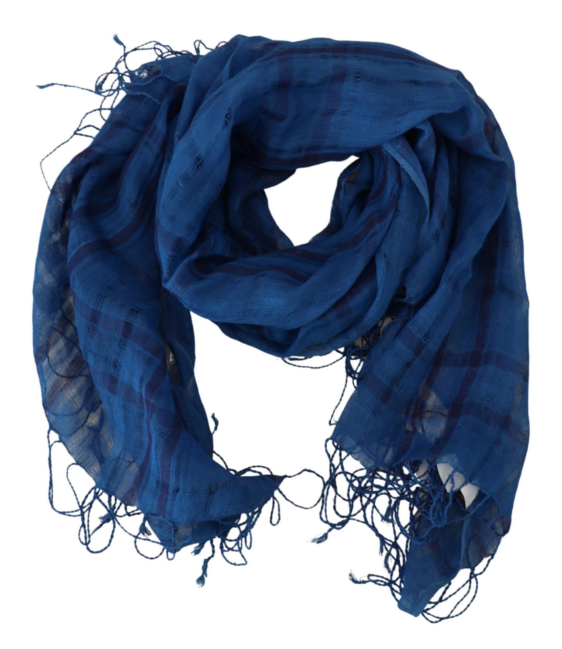 Foulard Costume National bleu en lin à franges