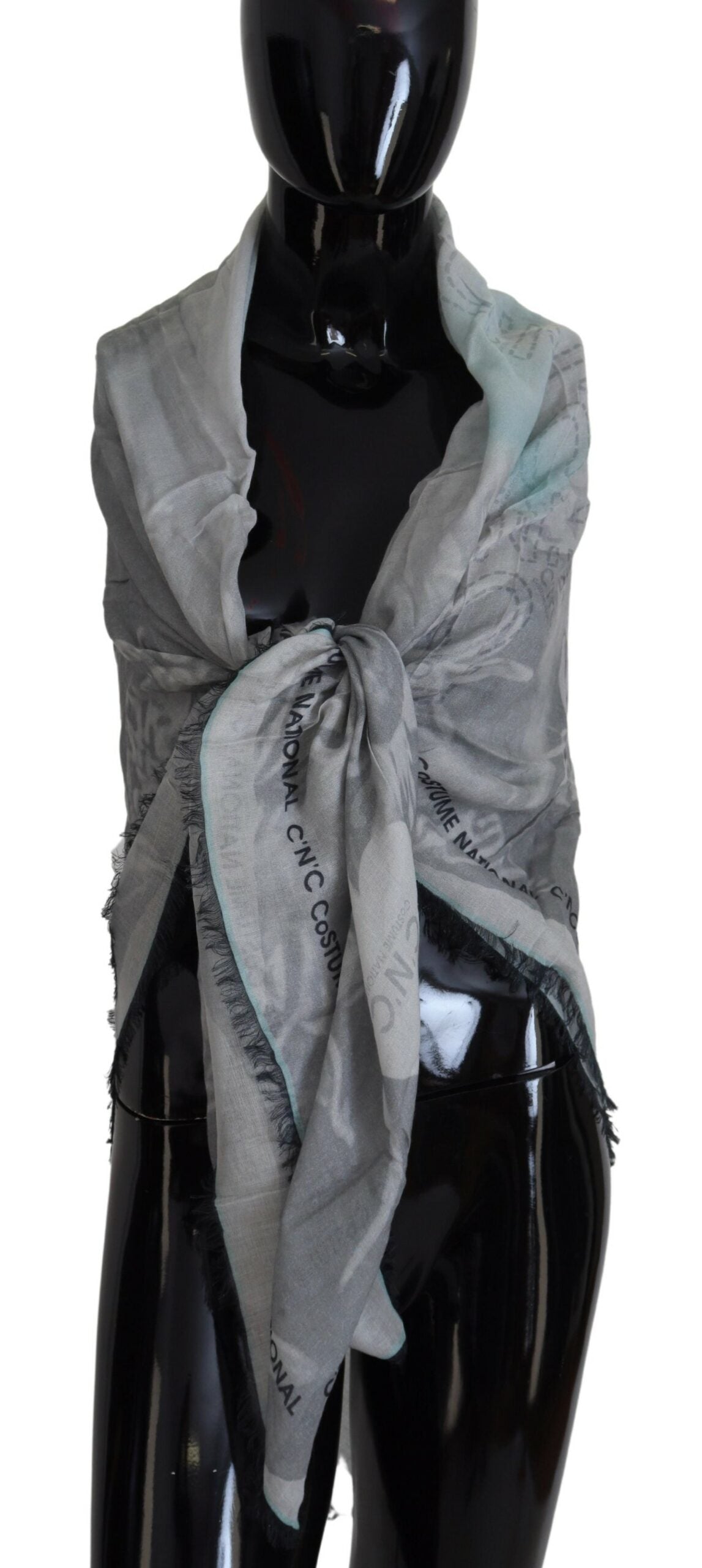 Écharpe Foulard à Imprimé Gris et Franges Costume National