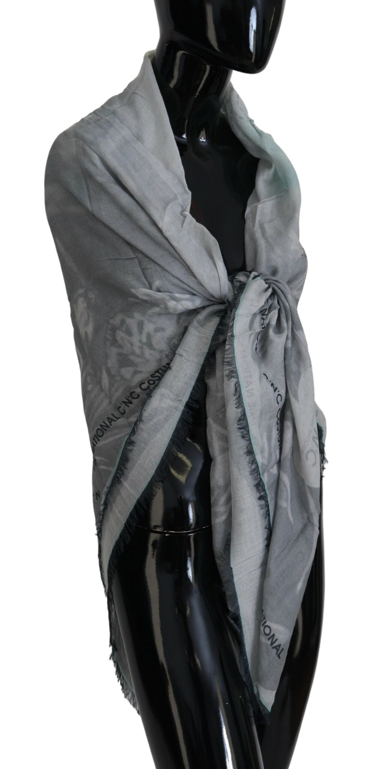 Écharpe Foulard à Imprimé Gris et Franges Costume National