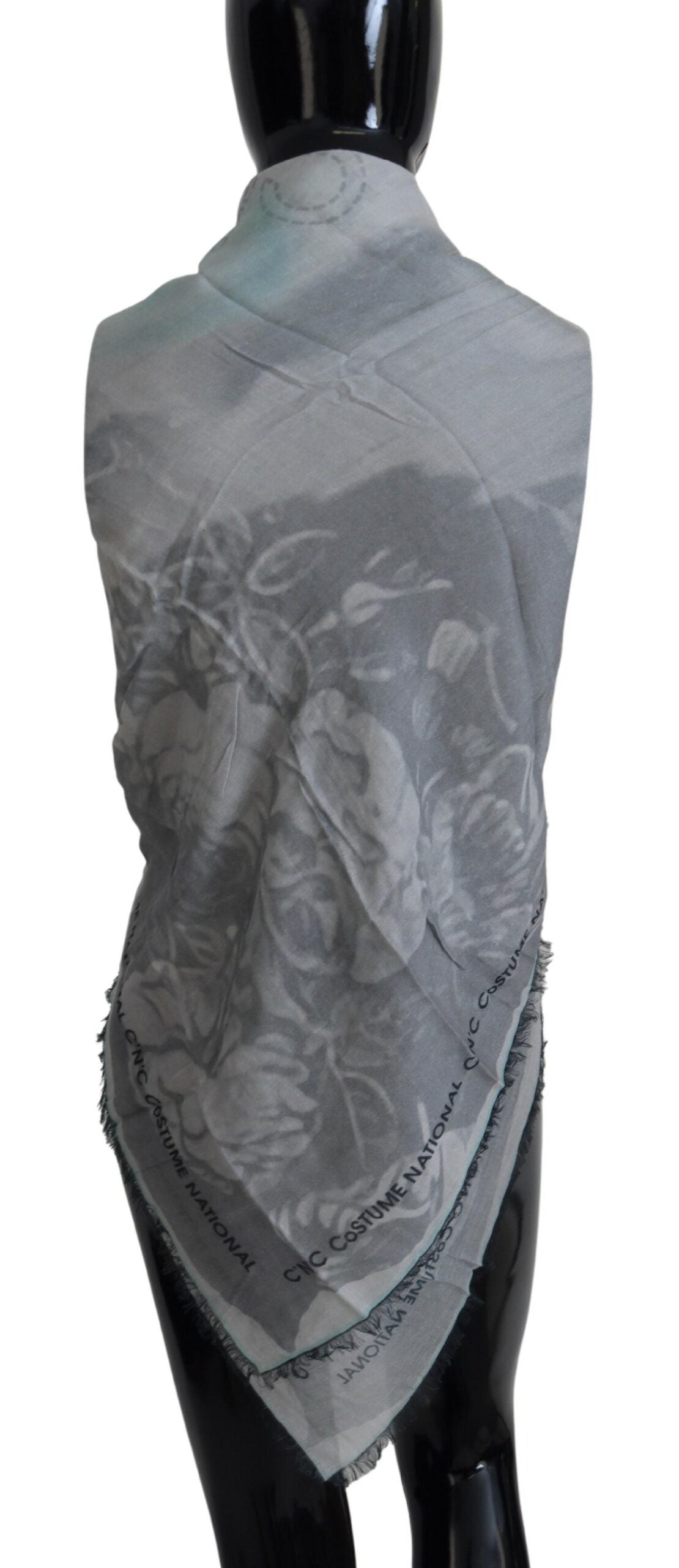 Écharpe Foulard à Imprimé Gris et Franges Costume National