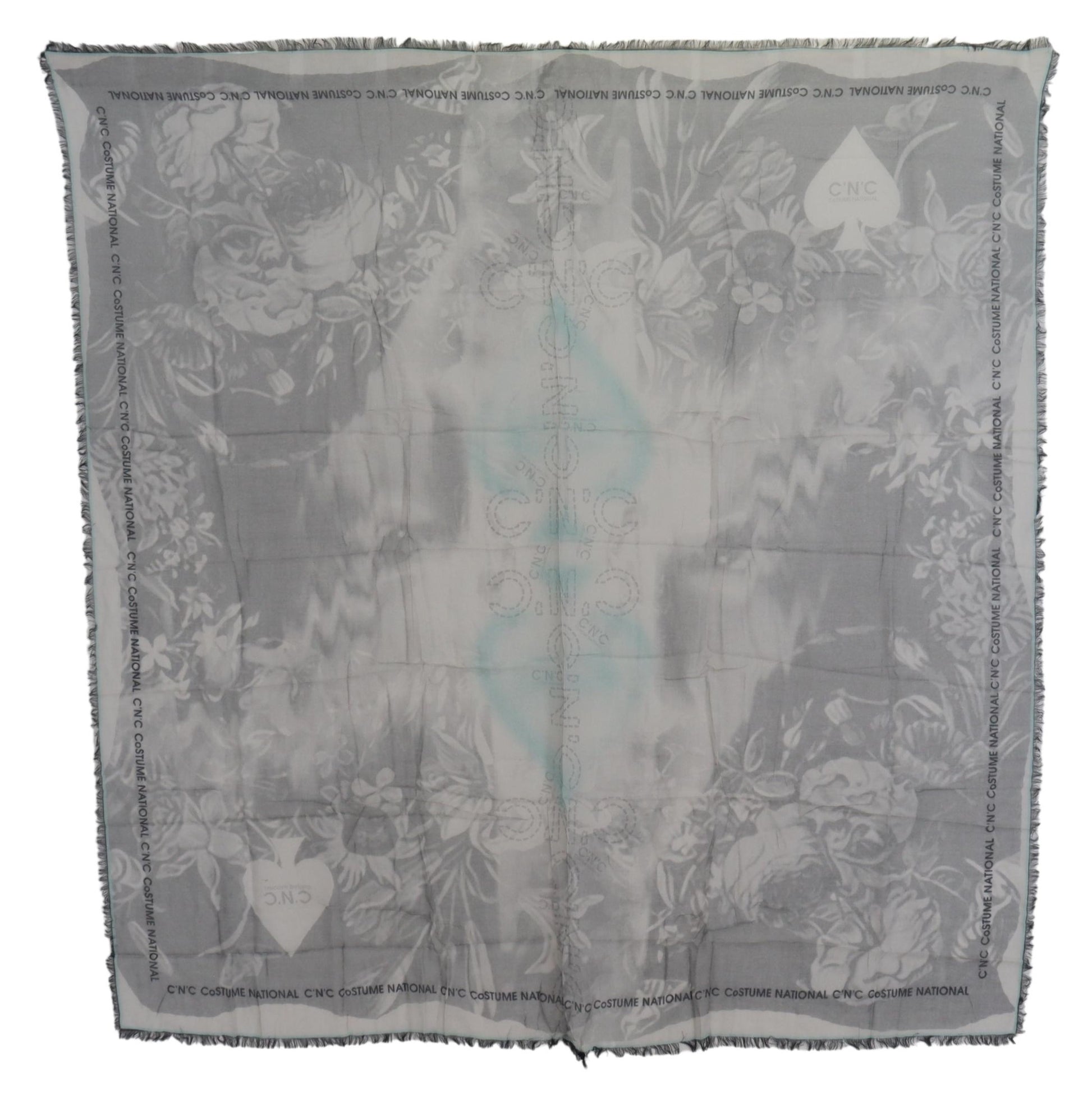 Écharpe Foulard à Imprimé Gris et Franges Costume National