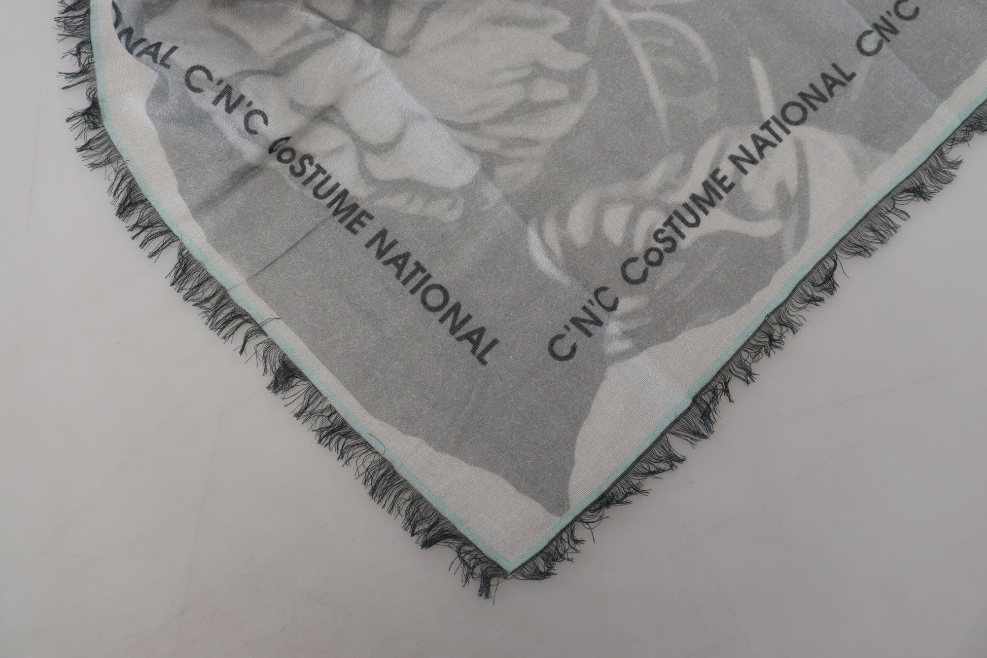 Écharpe Foulard à Imprimé Gris et Franges Costume National