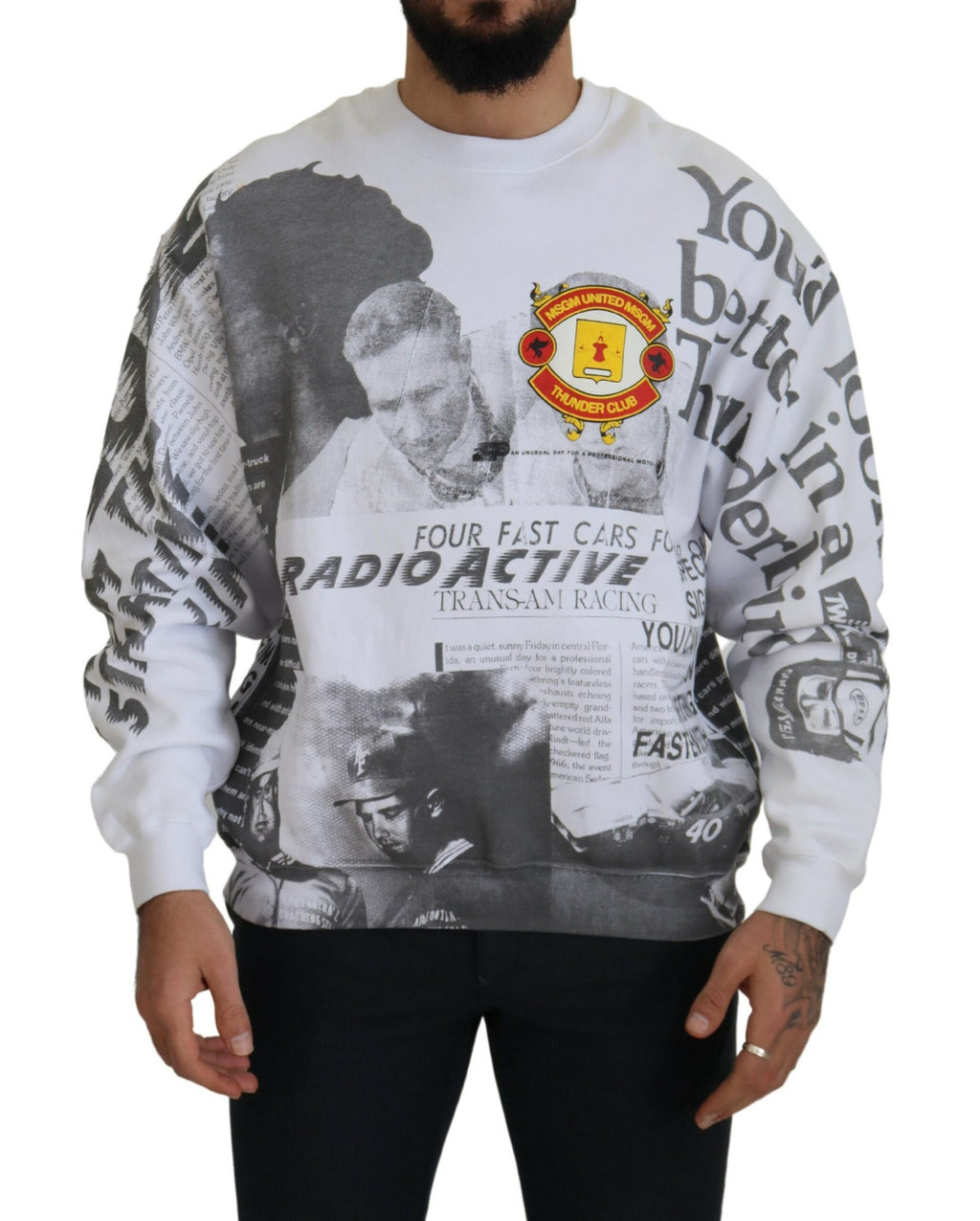 MSGM Weißer Pullover mit Rundhalsausschnitt aus Baumwolle