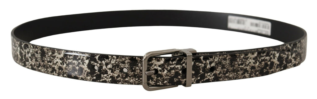 Ceinture Dolce & Gabbana en Cuir Imprimé Marbre Noir avec Boucle Logo Argentée