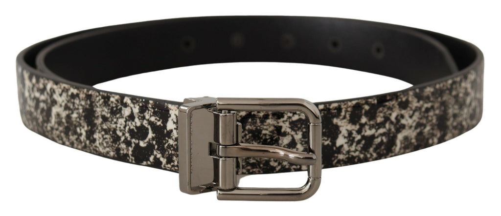 Ceinture Dolce & Gabbana en Cuir Imprimé Marbre Noir avec Boucle Logo Argentée