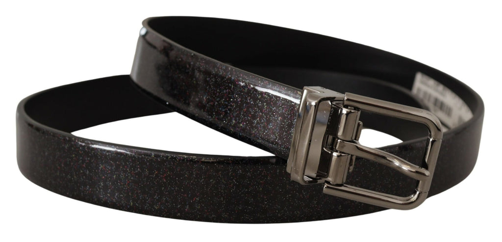 Ceinture Dolce & Gabbana en cuir verni noir Puntinata et métal argenté