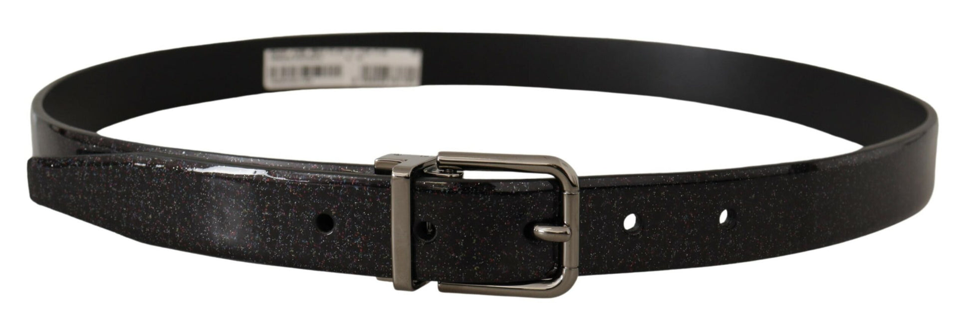 Ceinture Dolce & Gabbana en cuir verni noir Puntinata et métal argenté