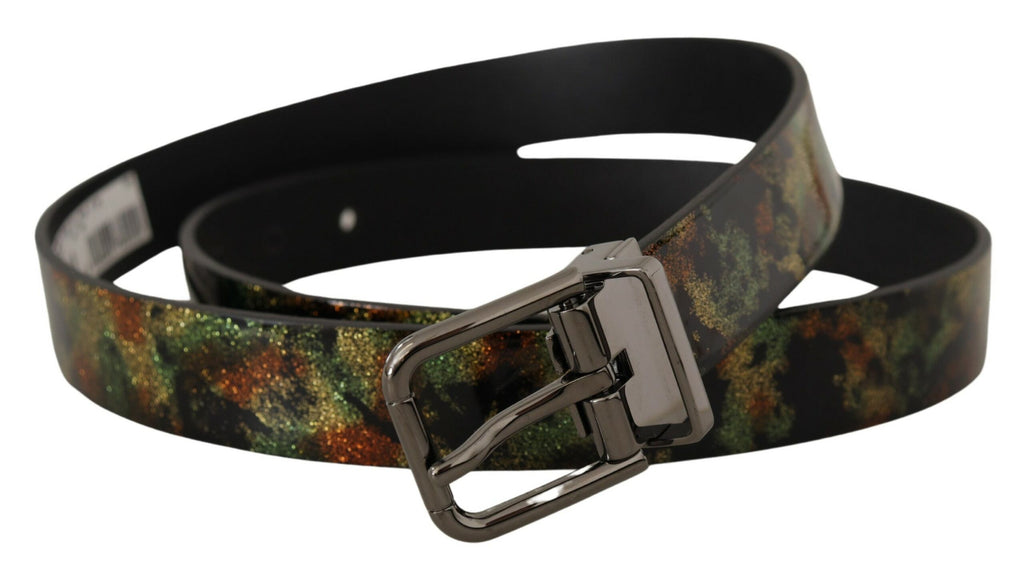 Ceinture Dolce & Gabbana en cuir noir pailleté et boucle en métal noir
