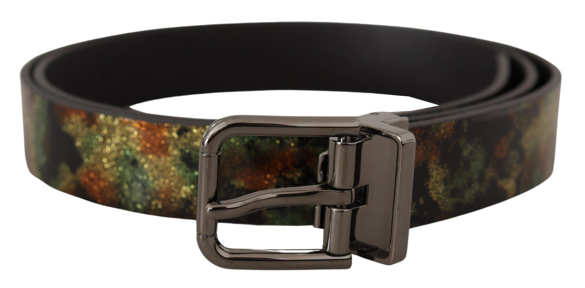 Ceinture Dolce & Gabbana en cuir noir pailleté et boucle en métal noir