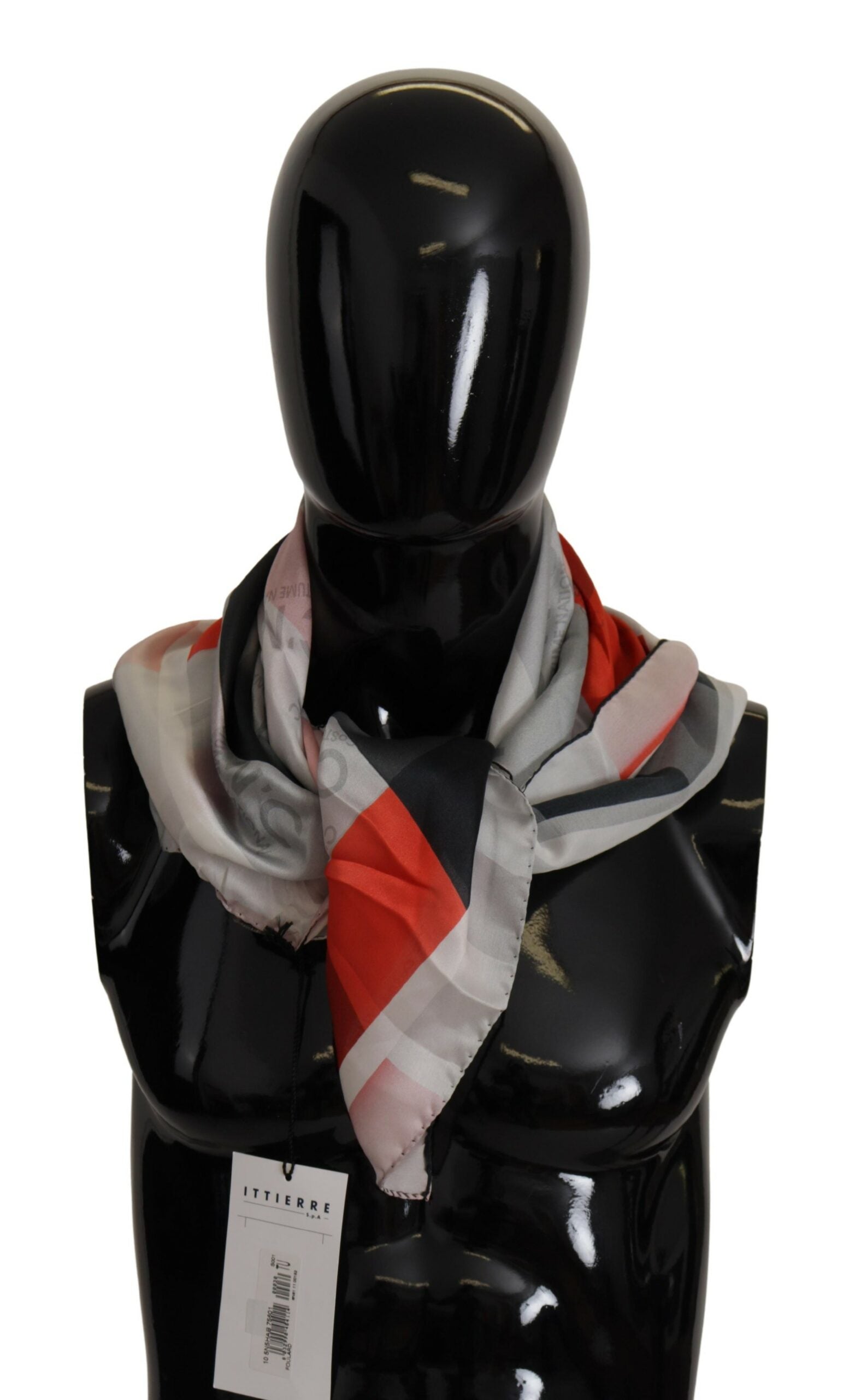 Écharpe Foulard Cache-cœur en Soie Grise et Rouge Costume National