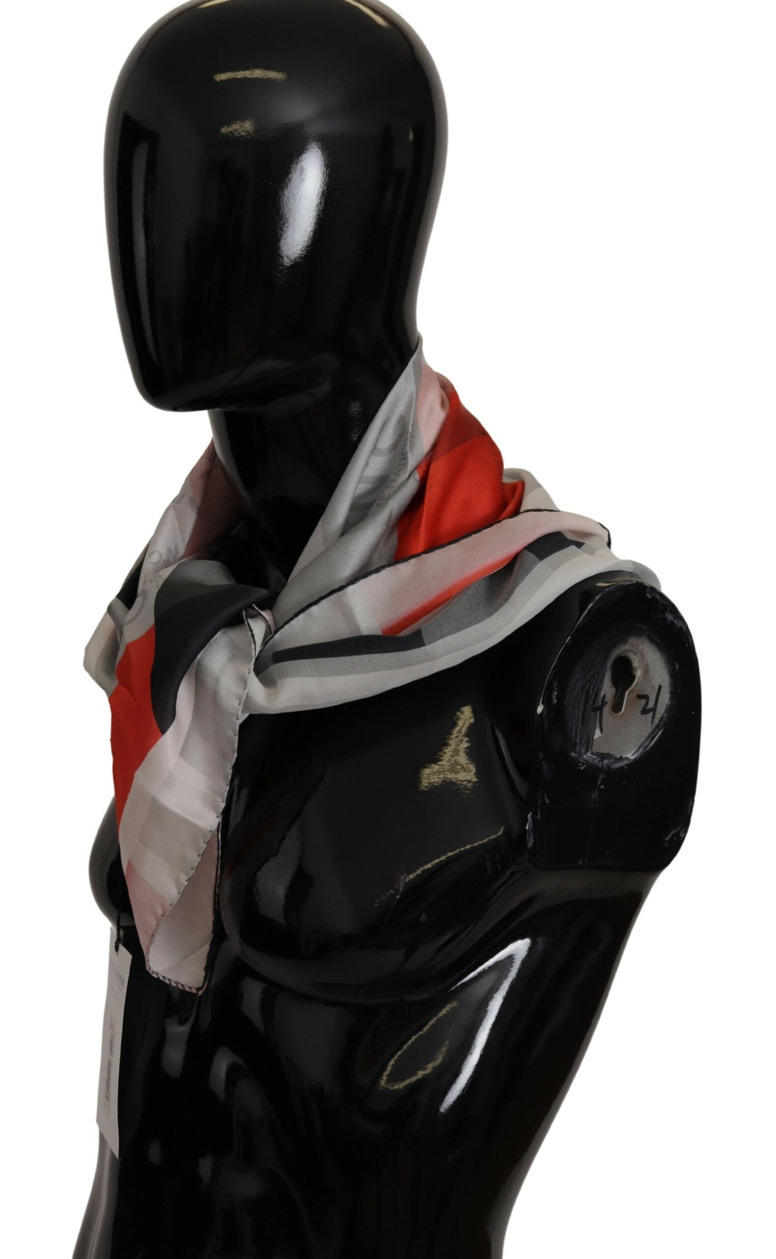 Écharpe Foulard Cache-cœur en Soie Grise et Rouge Costume National